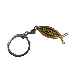 Jesus Fish Gold Silver Tone Keychain Religious Religion Church